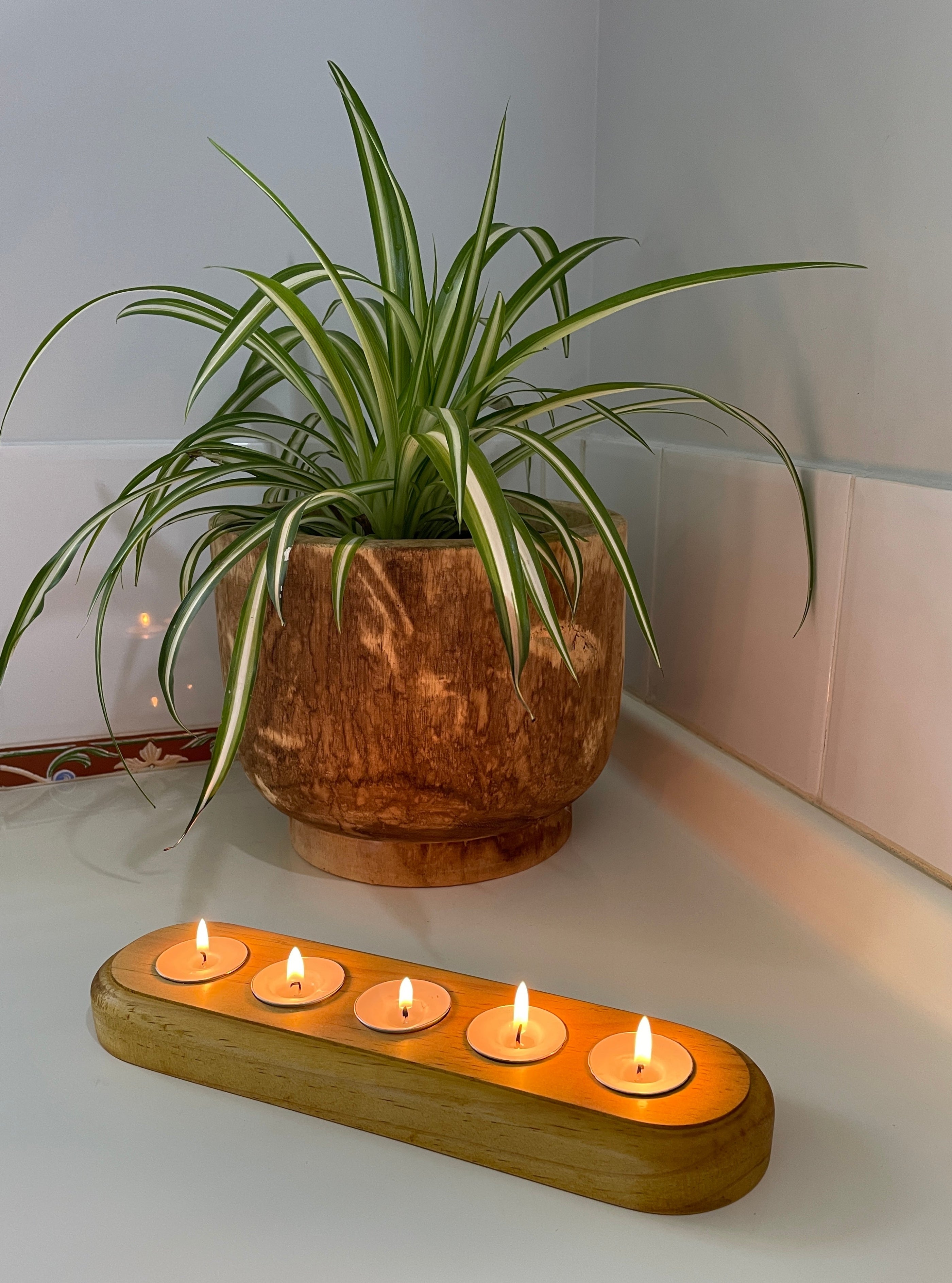 Handmade Wooden Tealight Candle Holder - Pine