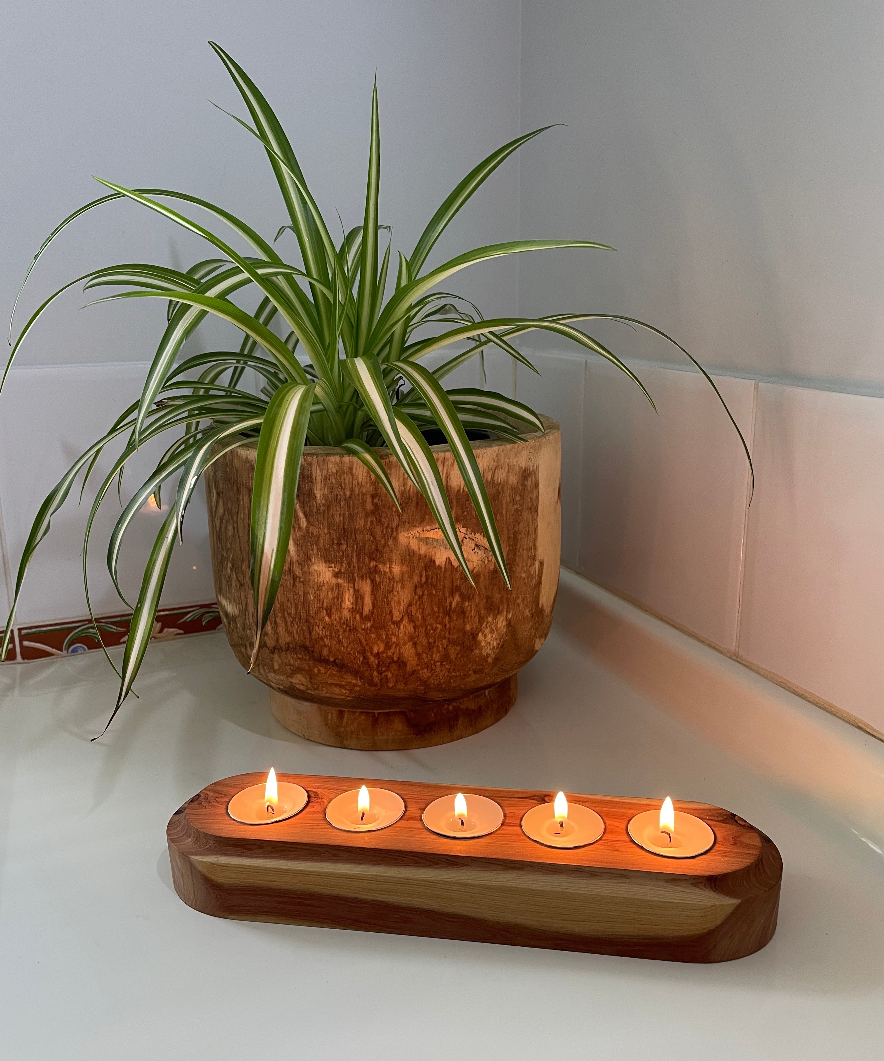 Handmade Wooden Tealight Candle Holder - Red Cedar