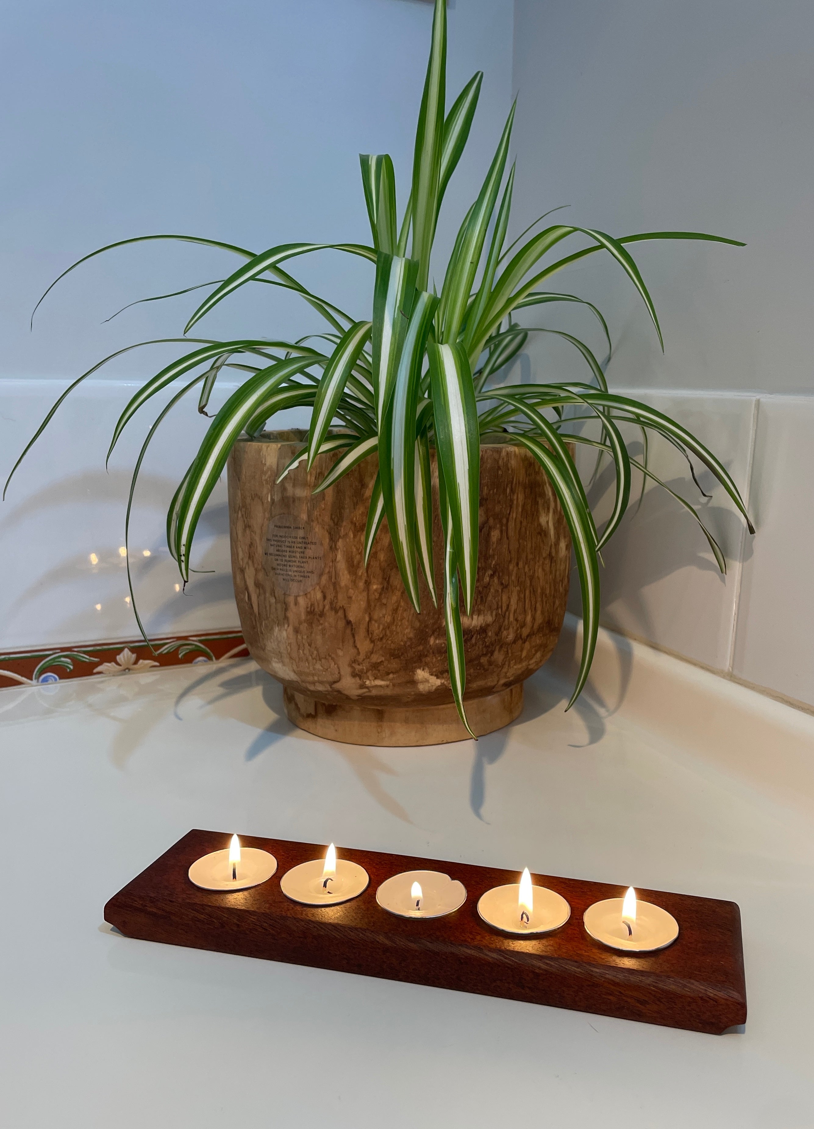 Handmade Wooden Tealight Candle Holder - Merbau Slim