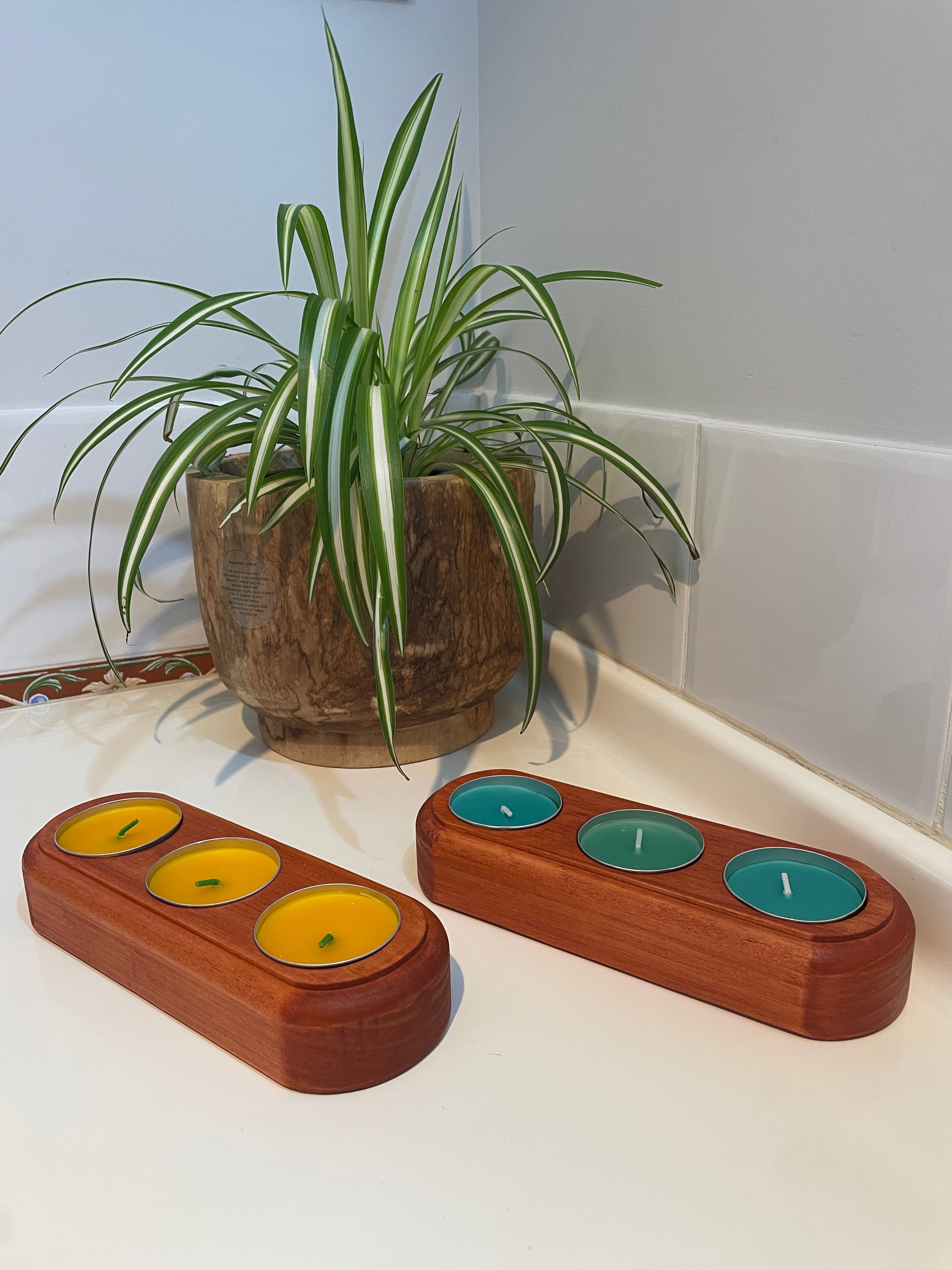Handmade Wooden Large Tealight Candle Holder - Pine