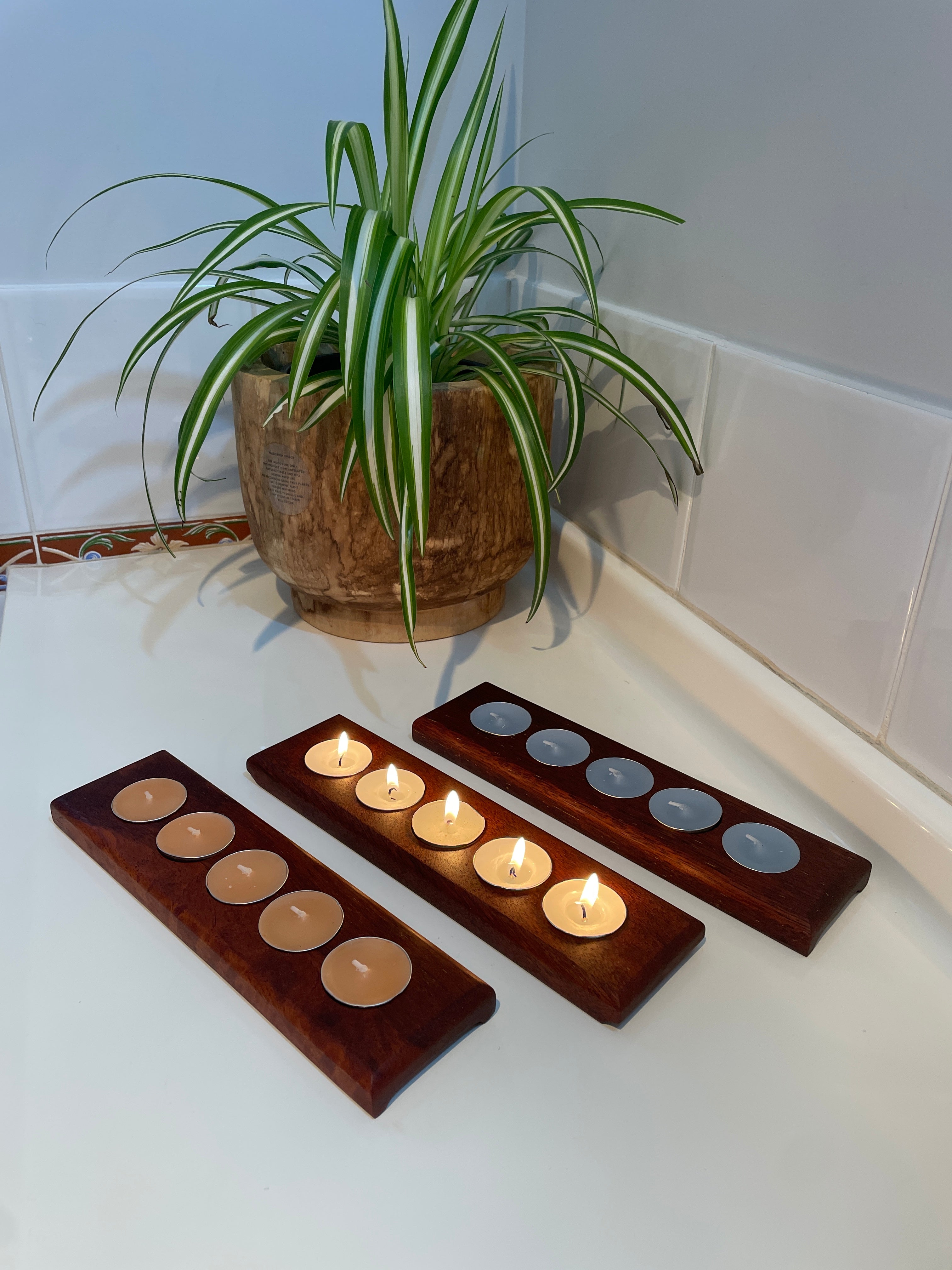 Handmade Wooden Tealight Candle Holder - Merbau Slim