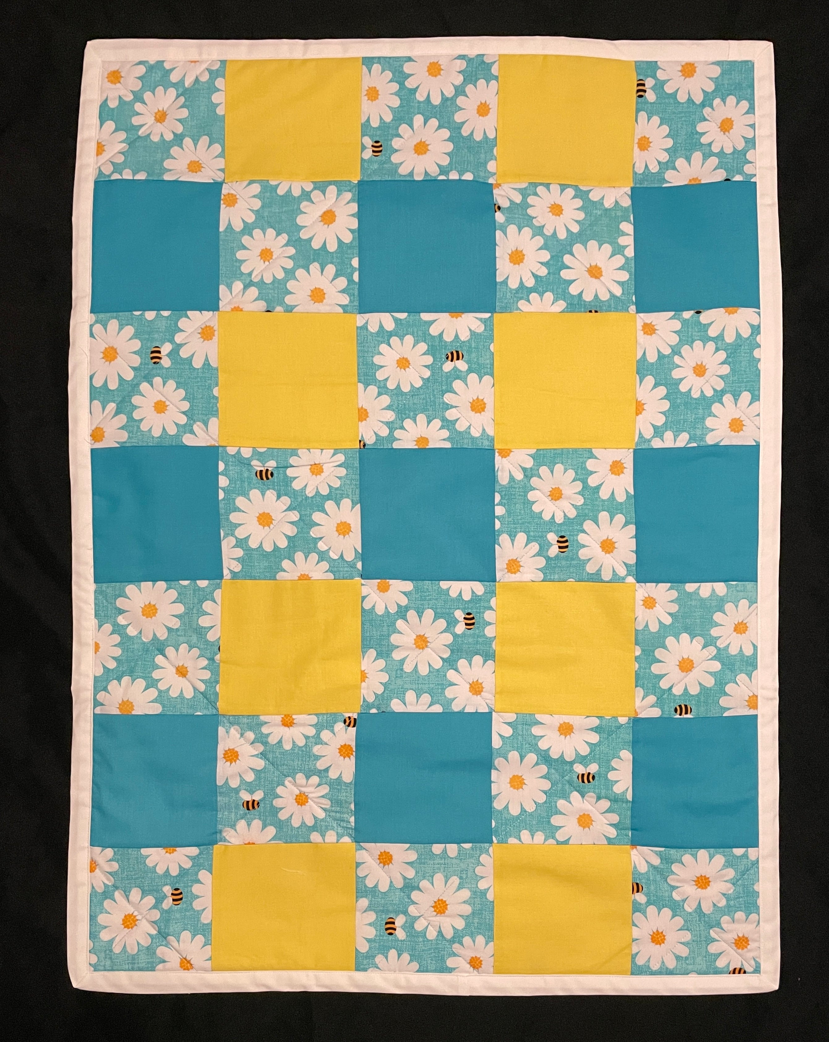Handmade Quilted Pram Blanket - Daisies