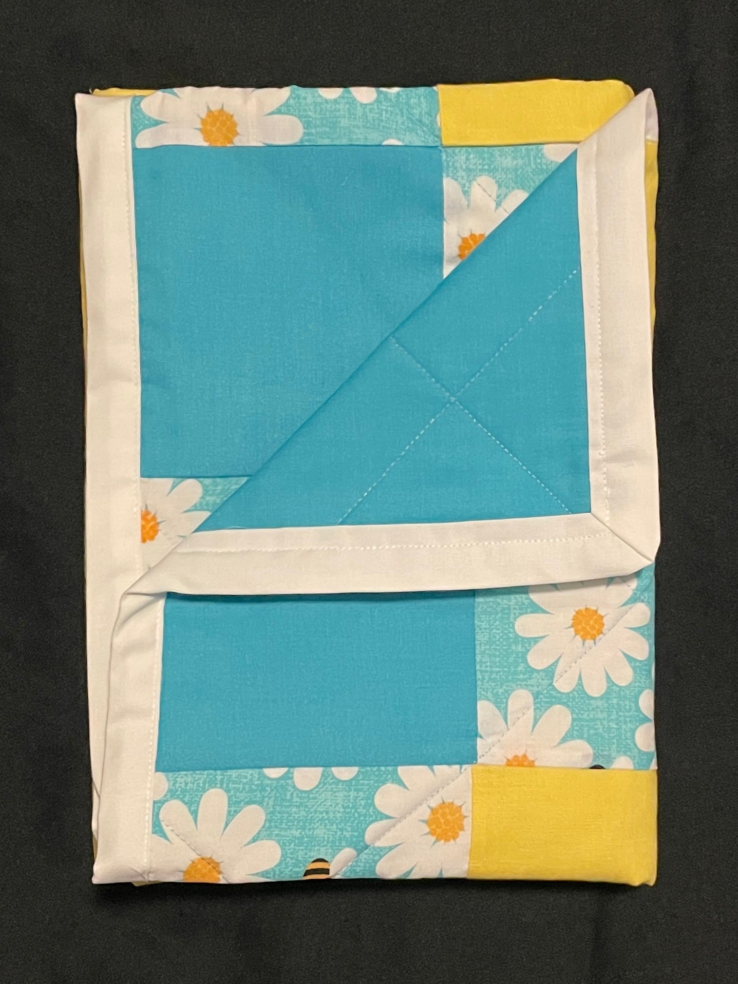 Handmade Quilted Pram Blanket - Daisies