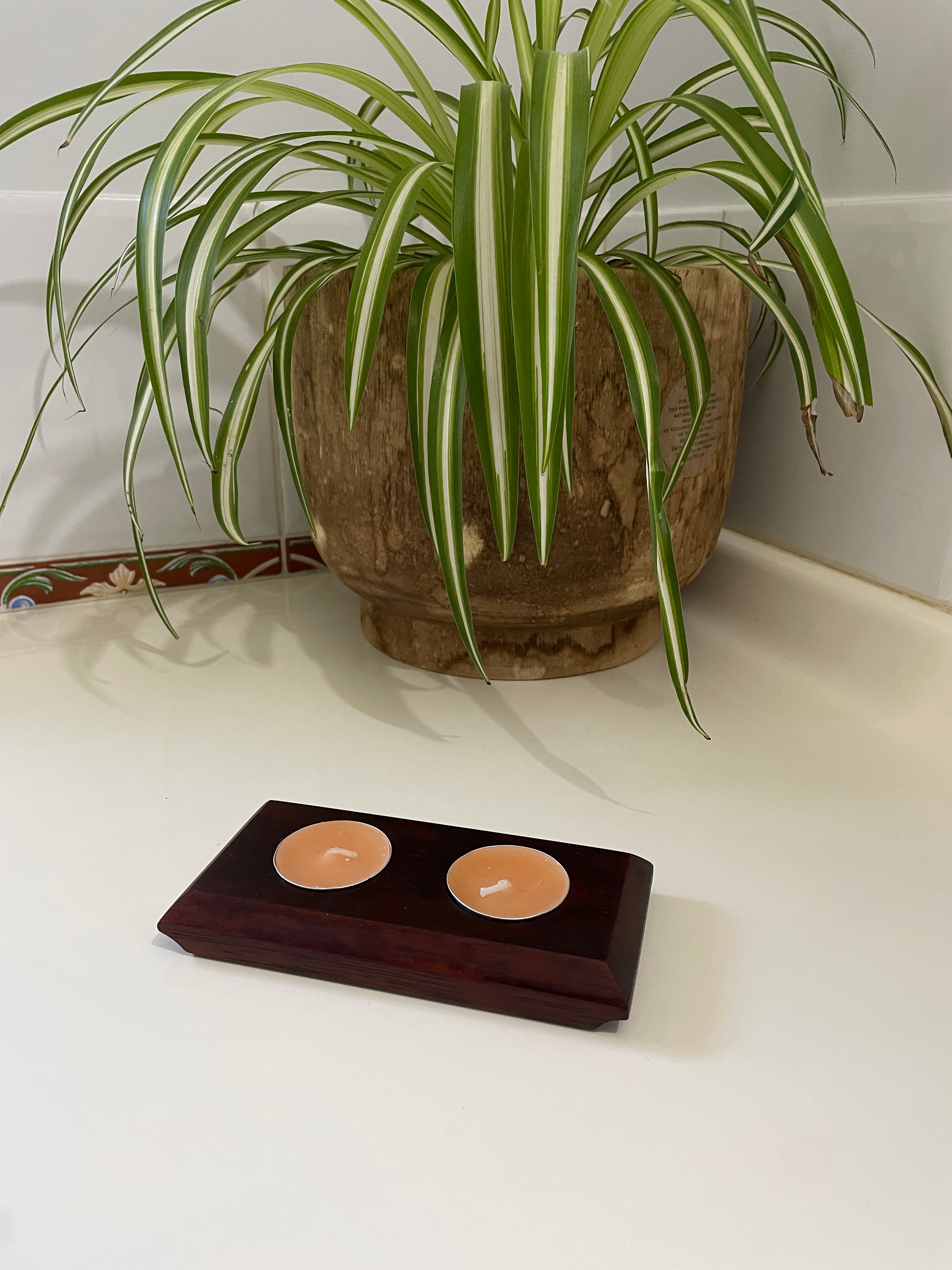 Handmade Wooden Tealight Candle Holder - Merbau