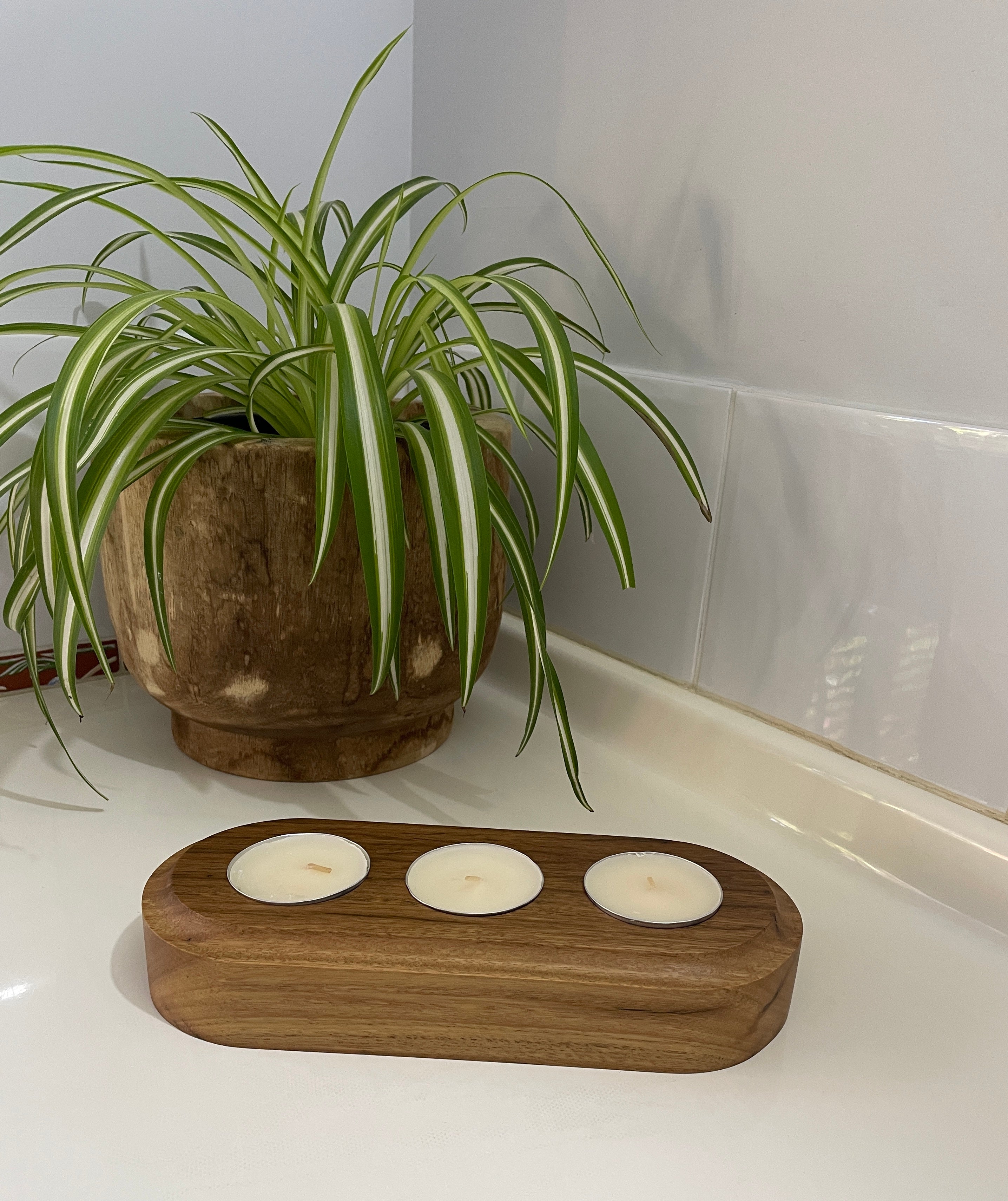 Handmade Wooden Large Tealight Candle Holder - Reclaimed Hardwood