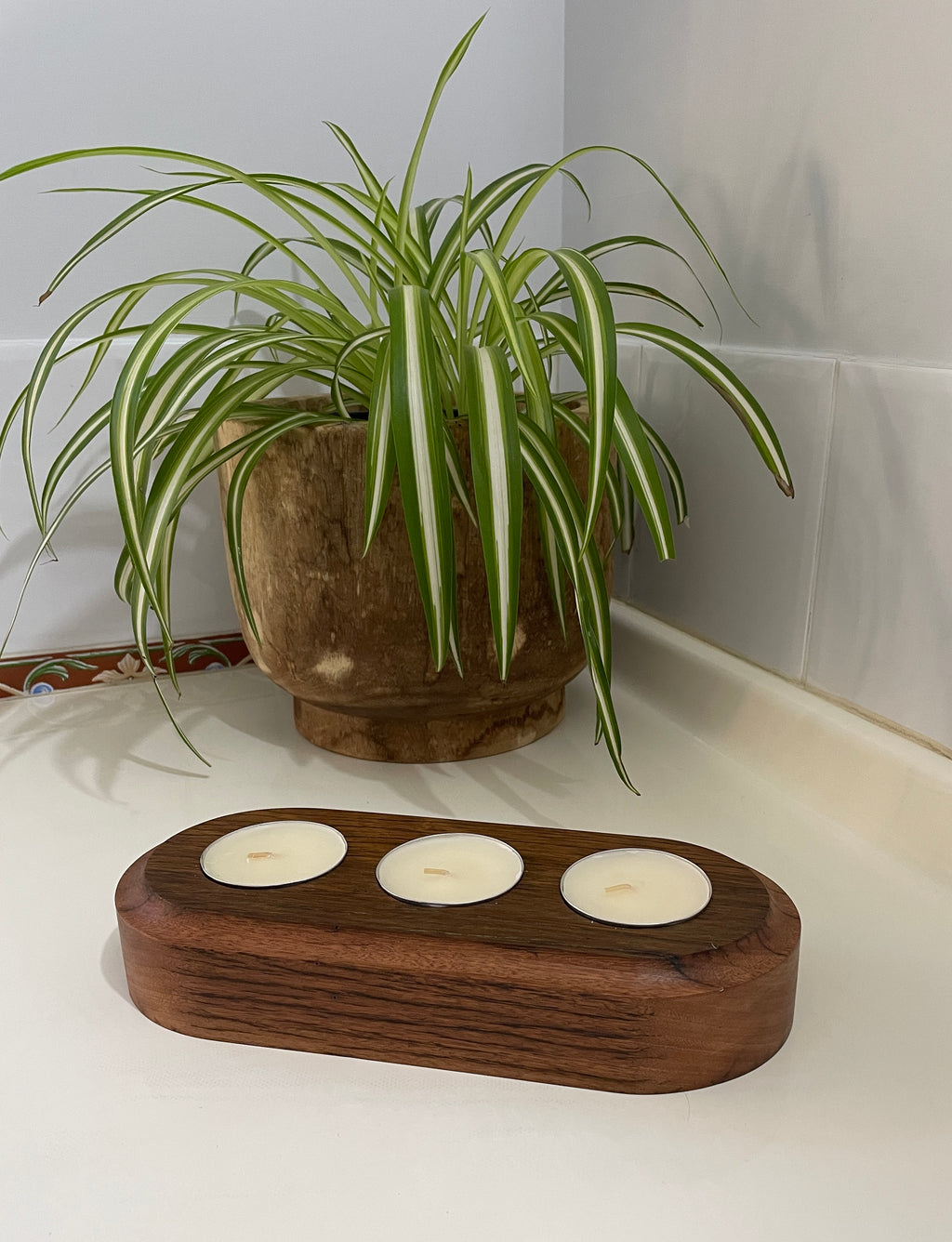 Handmade Wooden Large Tealight Candle Holder - Reclaimed Hardwood