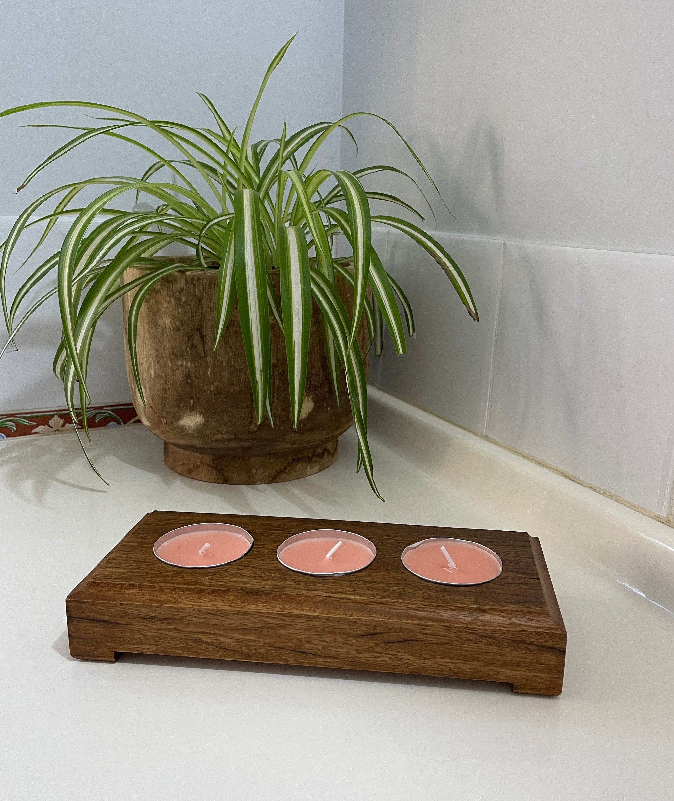 Handmade Wooden Large Tealight Candle Holder - Reclaimed Hardwood