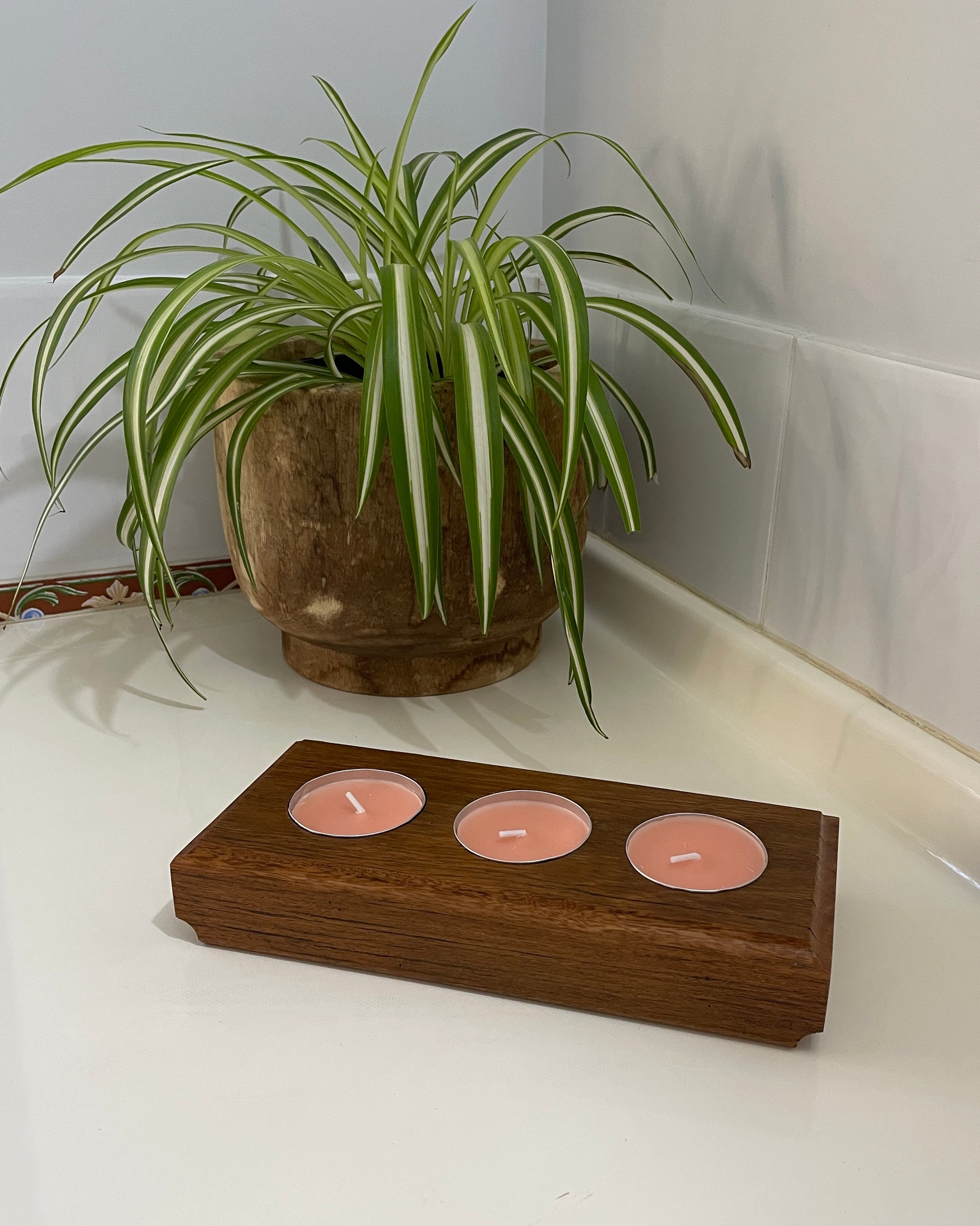 Handmade Wooden Large Tealight Candle Holder - Reclaimed Hardwood