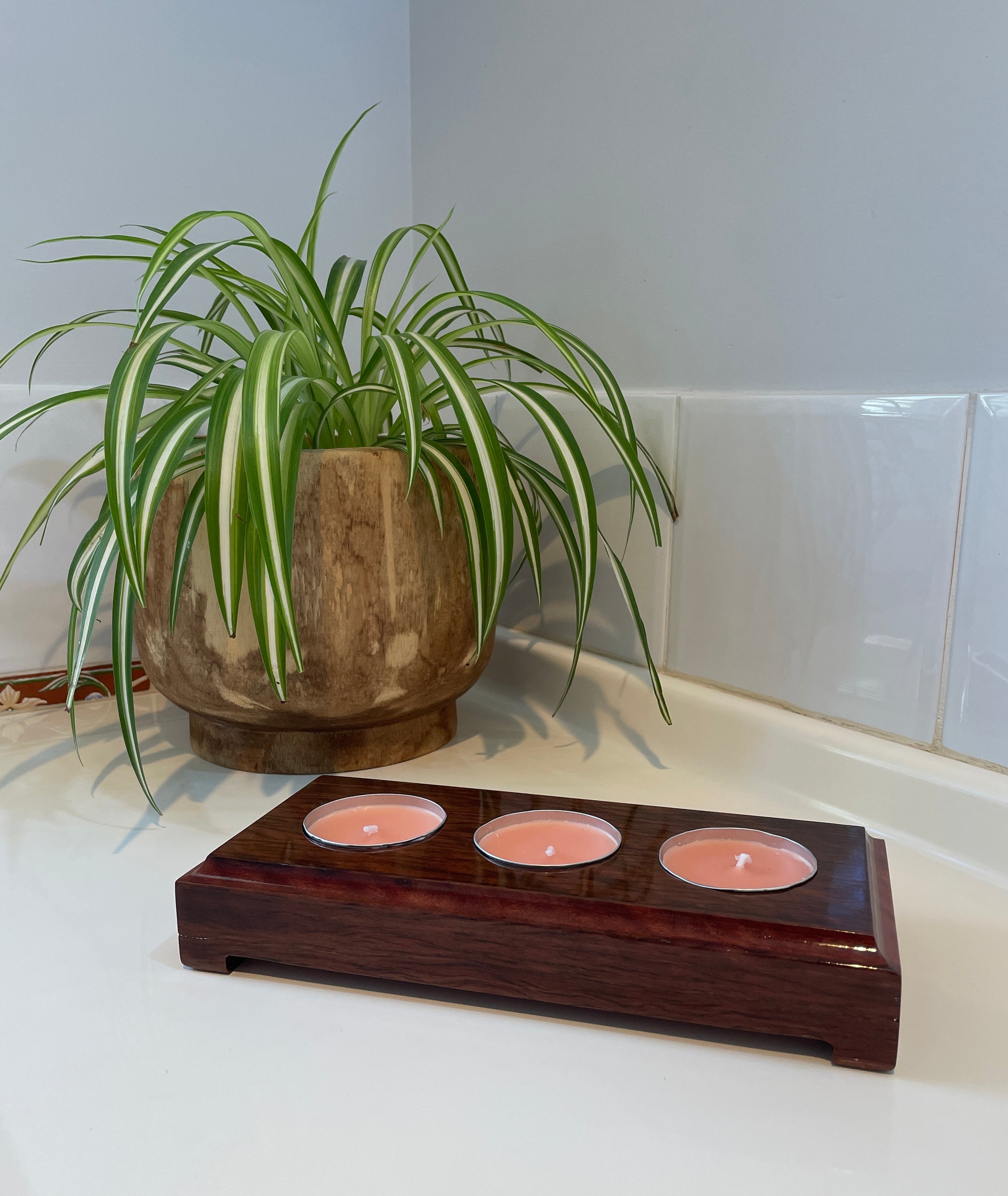 Handmade Wooden Hardwood Large Tealight Candle Holder - Reclaimed Wood