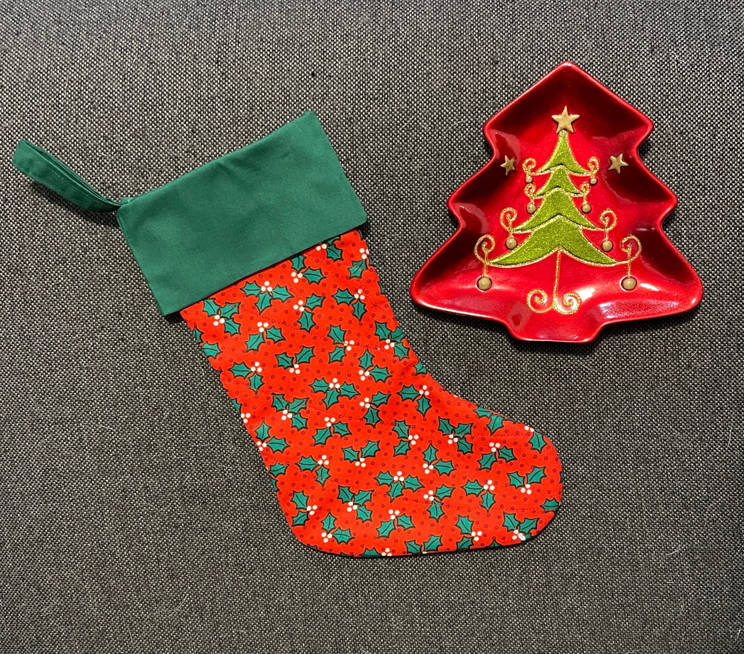 Christmas Stocking - Quilted Holly Fabric