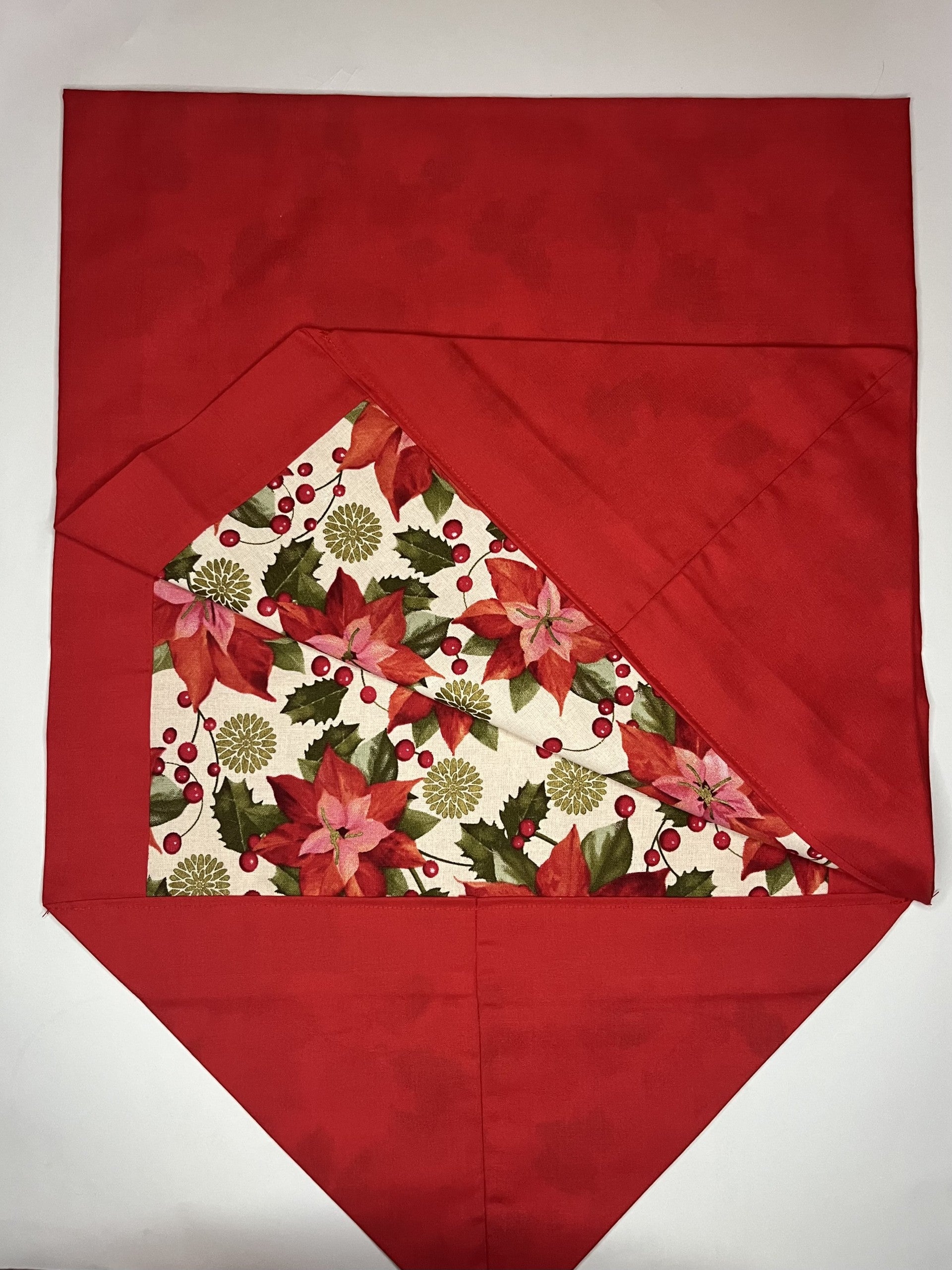 Red Fabric with Christmas Themed Rectangular Centre Piece